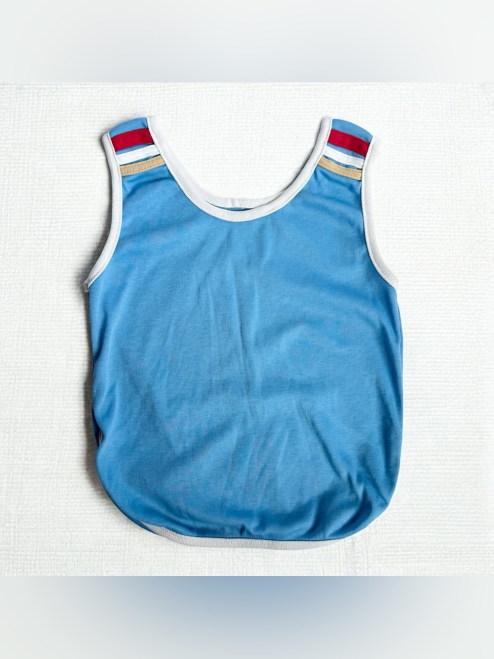 VTG 80s Boys Tank Top Blue Red Fits XS Size 5 Ringer Trim Sleeveless Retro Sport